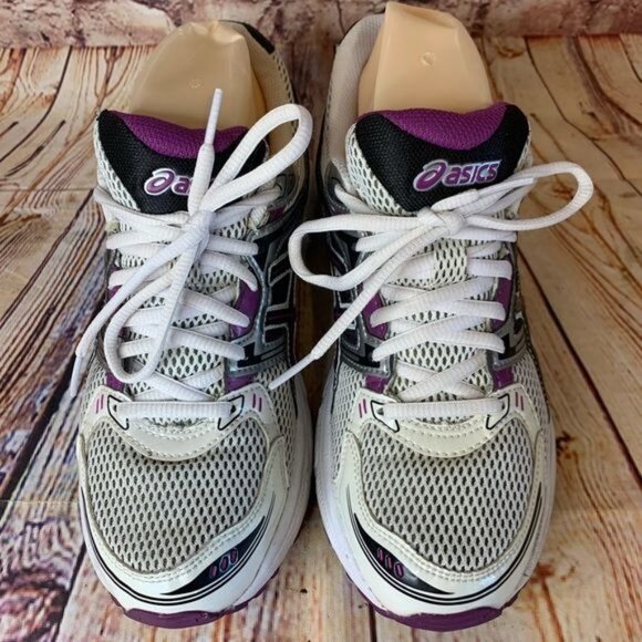 ASICS Gel Contend T2F9N White Silver & Purple Lace Up Running Shoes Sz 9 - Picture 3 of 8